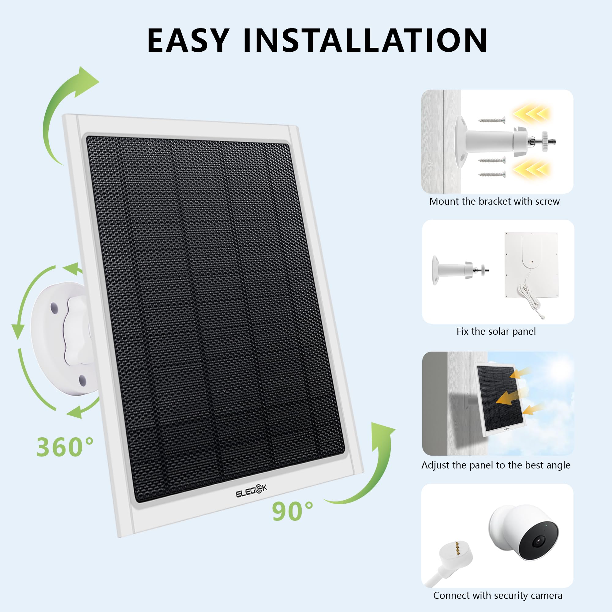 Lot de 2 panneaux solaires 8 W pour Google Nest Cam extérieur ou intérieur, batterie – haute puissance solaire – panneaux solaires pour appareil photo fabriqués pour Google Nest – Blanc