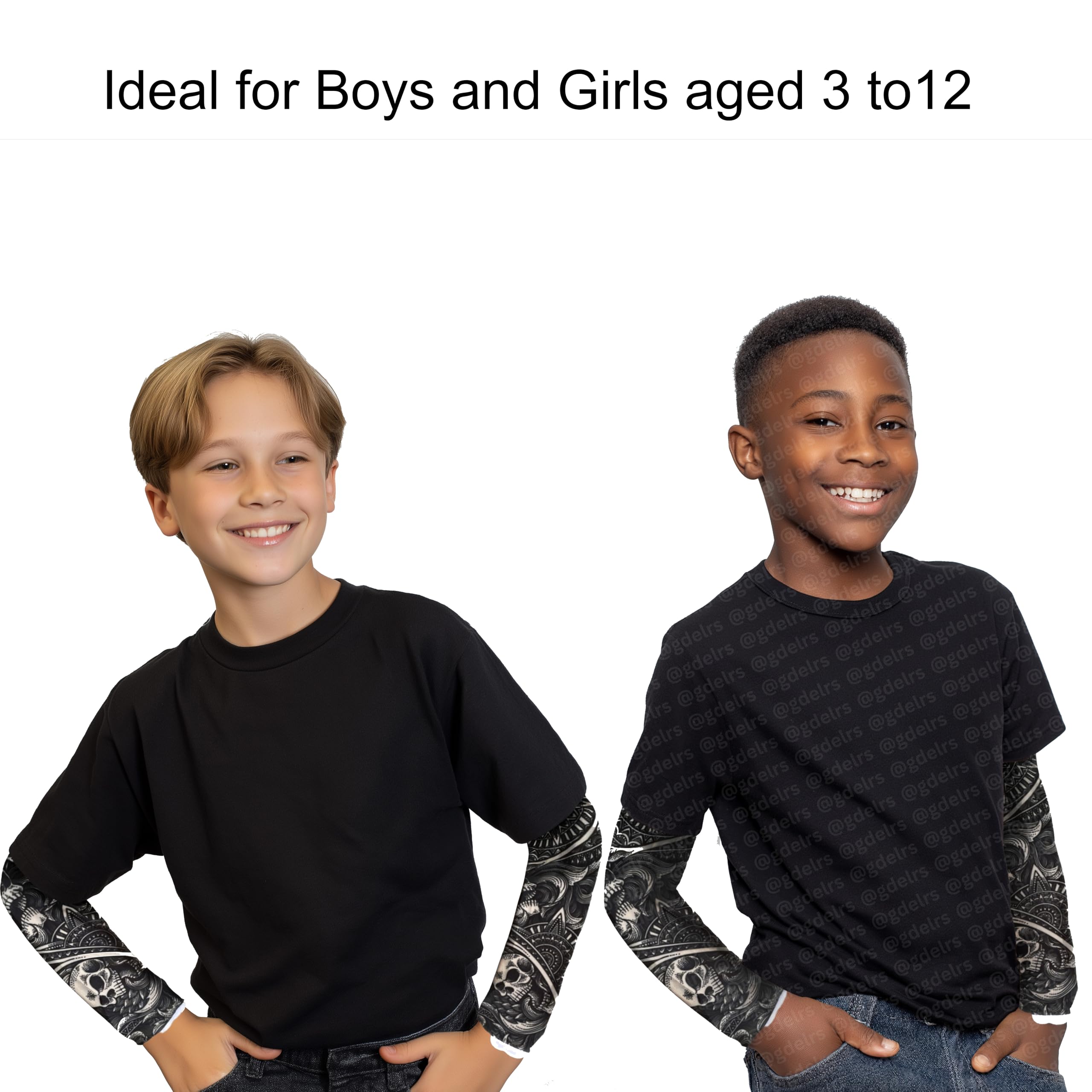 Tatodays Tattoos sleeves for Kids womens small adults boys and girls, black - Image 2