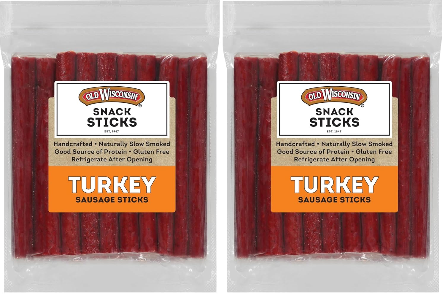 Old Wisconsin Turkey Sausage Snack Sticks,Naturally Smoked,Ready to Eat,High Protein,Low Carb,Keto,Gluten Free,28 Ounce Resealable Package,(Pack of 2)
