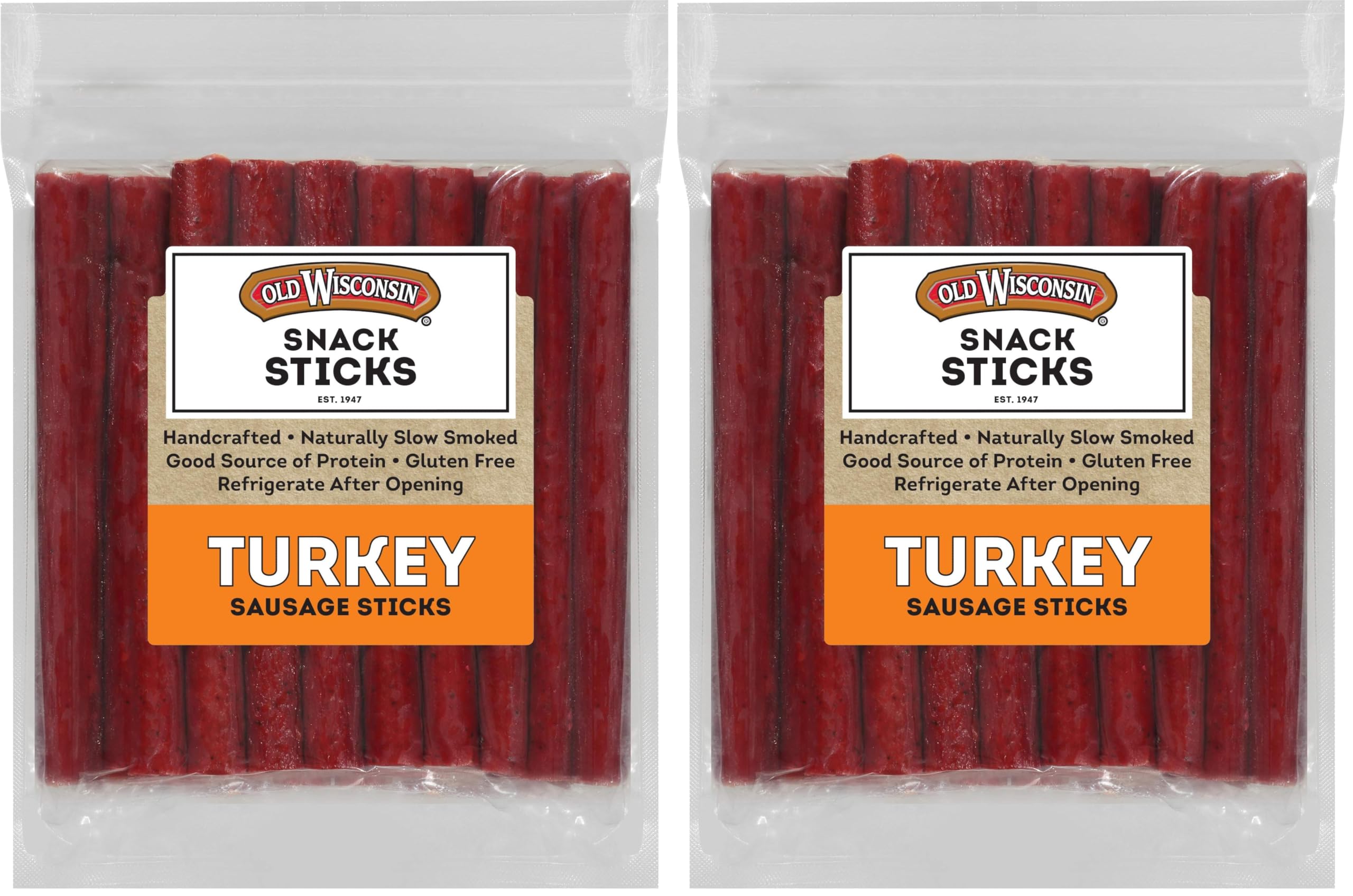 Old Wisconsin Turkey Sausage Snack Sticks, Naturally Smoked, Ready to Eat, High Protein, Low Carb, Keto, Gluten Free, 28 Ounce Resealable Package (Pack of 2)