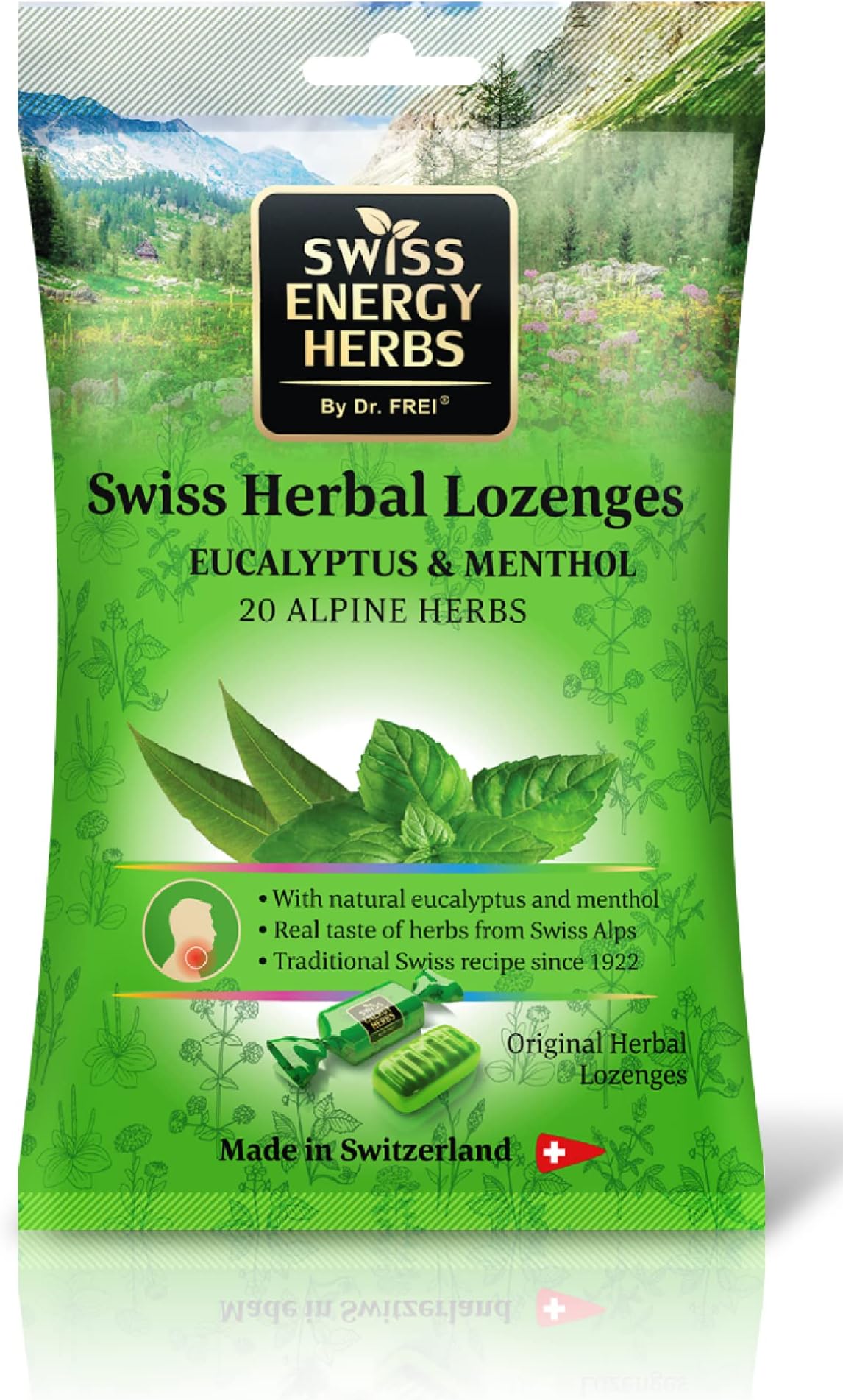 Swiss EnergyEucalyptus and Menthol, 20 Alpine Herbs, Lozenges Against Sore Throat and Stuffy Nose, 12 Herbal Lozenges