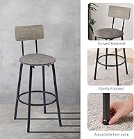 Vista 3 de Juego de 2 mesas de bar y sillas de bar, mesa de bistró y taburete de bar, mesa de comedor pequeña con taburete tapizado, color gris