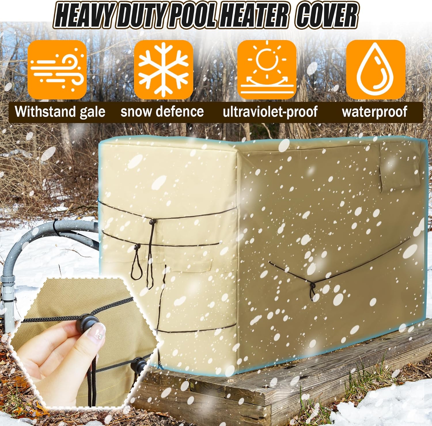 Heavy Duty Pool Heater Cover, 600D Oxford Pool Pump Cover 40" x 34" x 31", Thickened Swimming Pool Heat Pump Covers with Waterproof PVC Inner Layer, Pool Pump Equipment Cover for Winter Outside