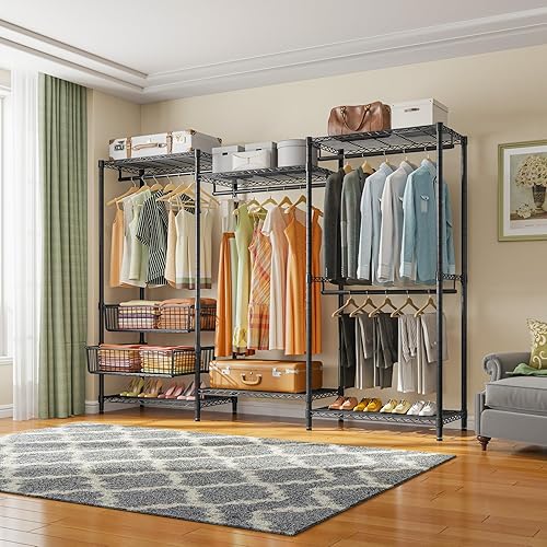 Miniatura 2 de VIPEK V10 - Perchero de ropa de gran tamaño resistente con varillas para colgar, estantes ajustables y 2 cestas de almacenamiento deslizantes