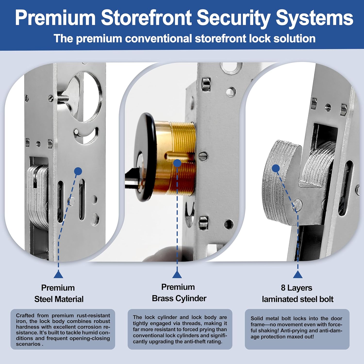 Storefront Door Lock Commercial Mortise Hoot Bolt, Solid Brass Cylinder with Key & Thumbturn, 1-1/2” Backset, Direct Replacement for Adams Rite, Aluminum Narrow Stile Doors, Silver