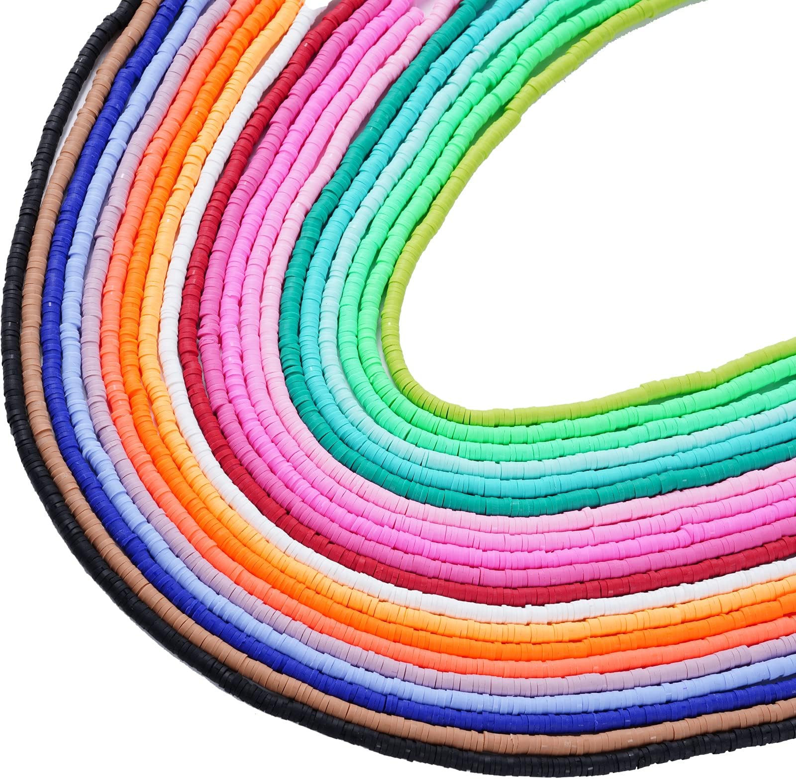 mifengda 20strands Clay Beads Clay Bracelet Beads 4mm Flat Round Clay Beads Clay Spacer Beads Flat Clay Beads About 8000pcs Clay Beads for Jewelry Making Bracelets Necklace Crafts (20 Color, 4mm)