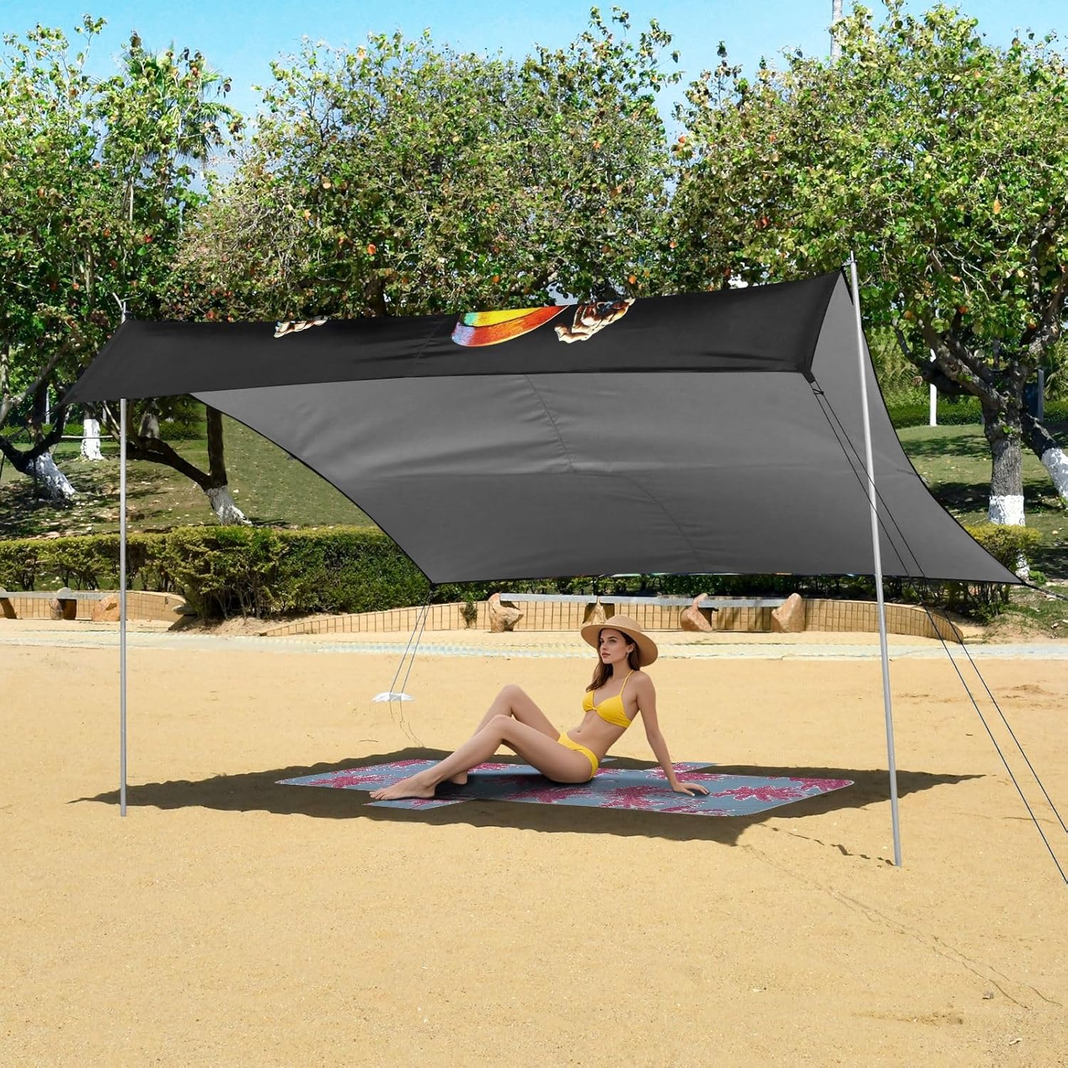 ALAZA Dancing Skeleton Pop Beach Tent Sun Shelter UPF50+ Protection Beach Shade Canopy w/ 4 Sandbags for Outdoor Camping, Fishing, Backyard Fun, Picnic, 10x9 ft