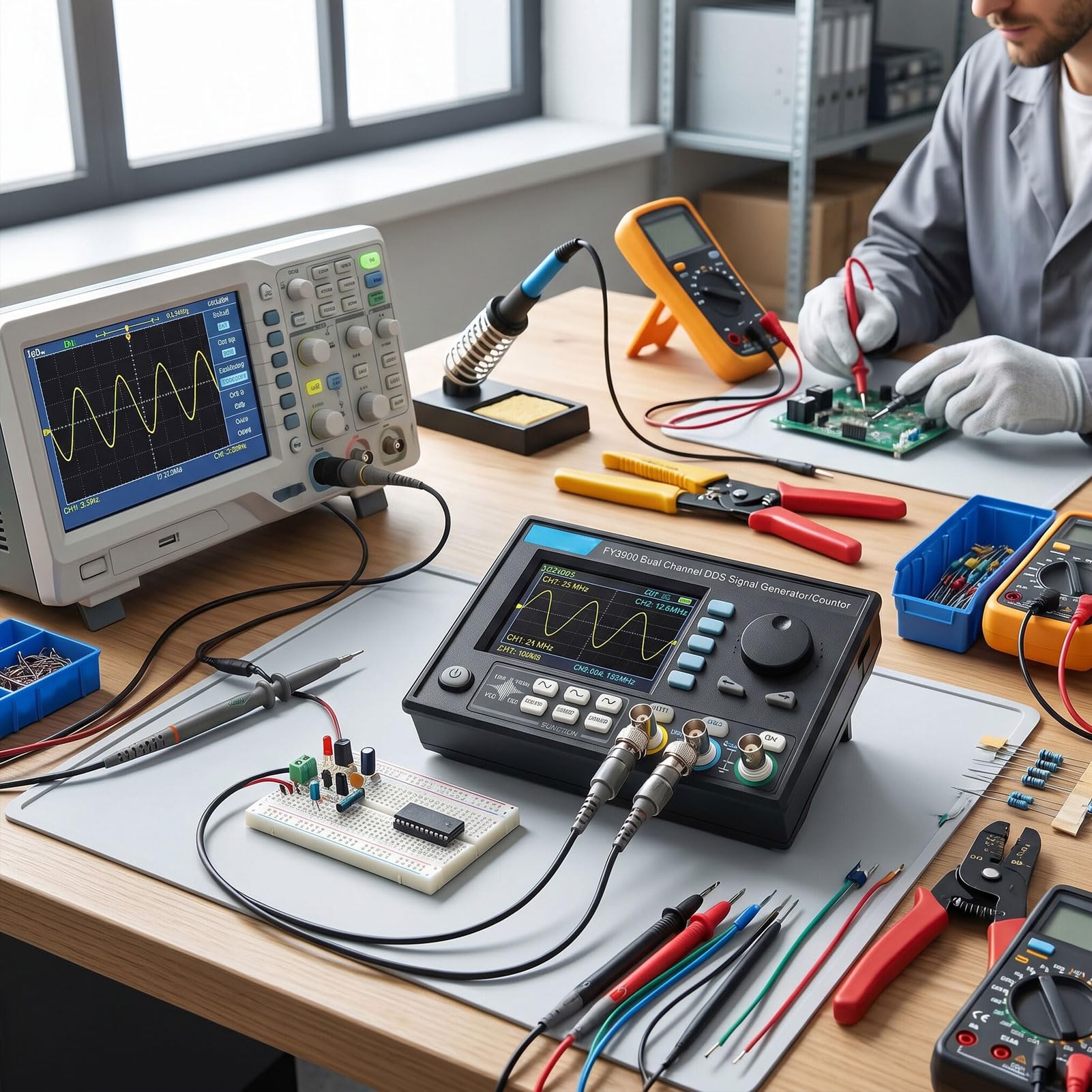 Eujgoov Generador de Señal de Doble Canal FY3900 Generador de Forma de Onda Arbitraria de Fuente de Alta Frecuencia de 30 MHz Equipo de Prueba de Laboratorio Profesional de Voltaje Amplio (Enchufe