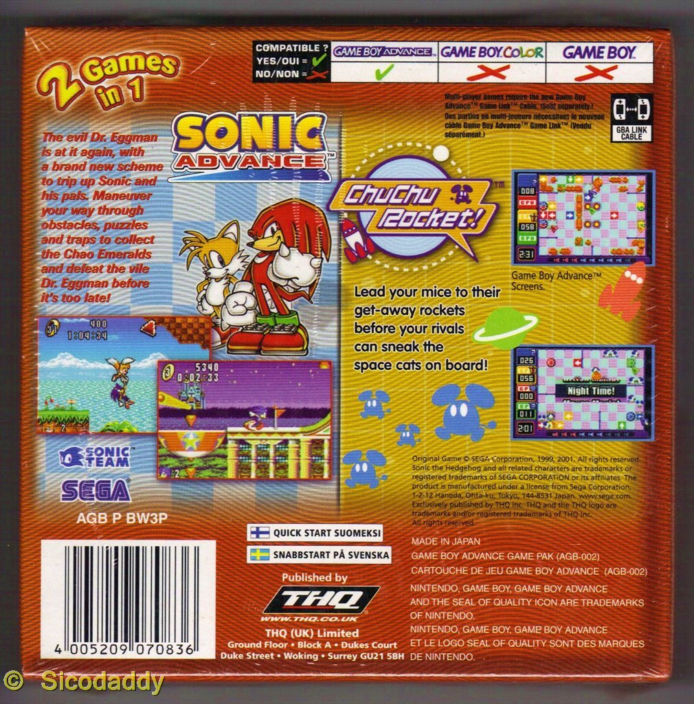 Sonic Advance + ChuChu Rocket Double Pack (GBA) : Amazon.co.uk: PC
