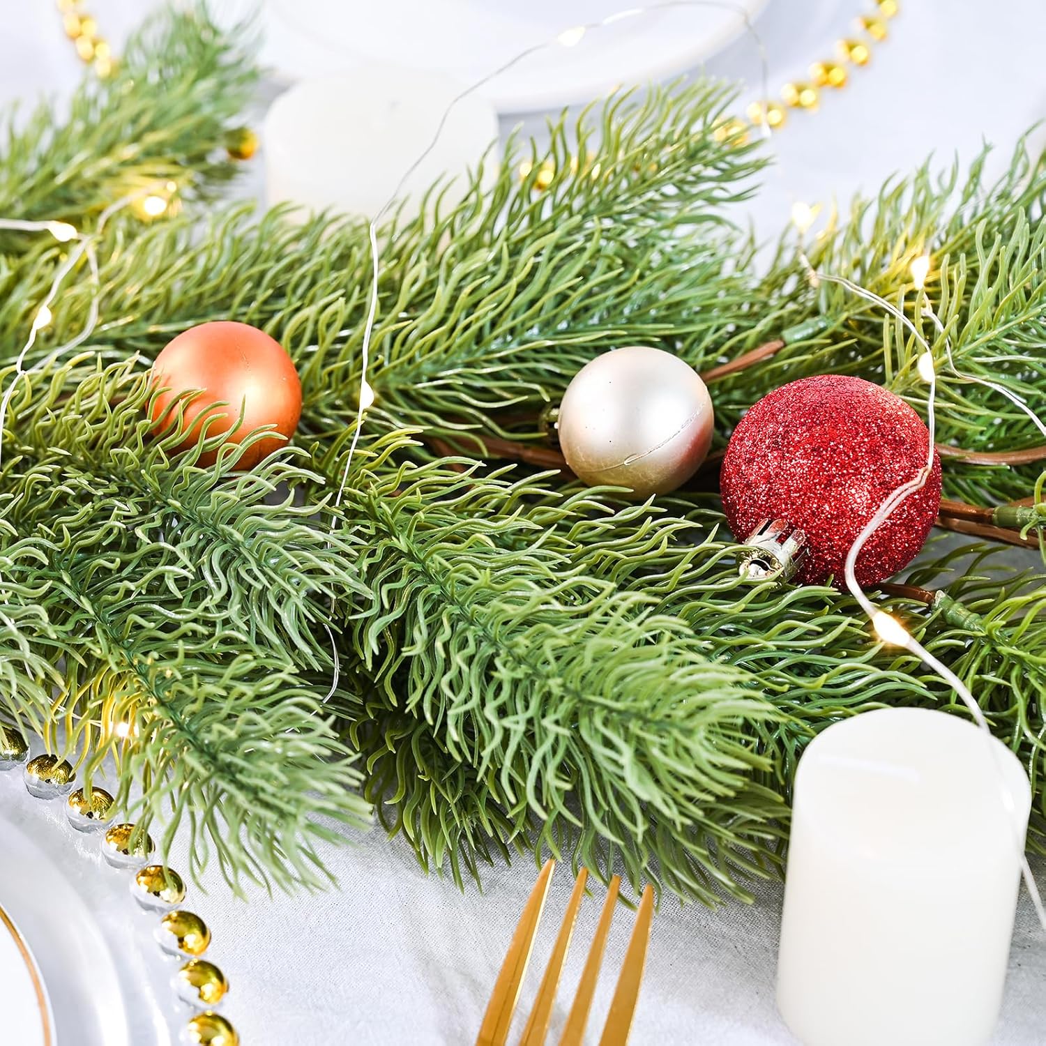 Lighted Pine Christmas Garland, 6ft Christmas Greenery Garlands with 50 Led Lights, Realistic Spruce Garland Cypress Garland for Table Centerpiece Home Holiday Mantel Fireplace Decor - Image 7