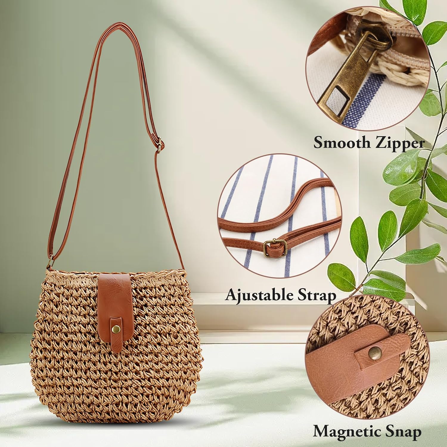 Small Straw Crossbody Bag for Women Boho Handmade Woven Summer Beach Bag Handbags Shoulder Purse for Vacation