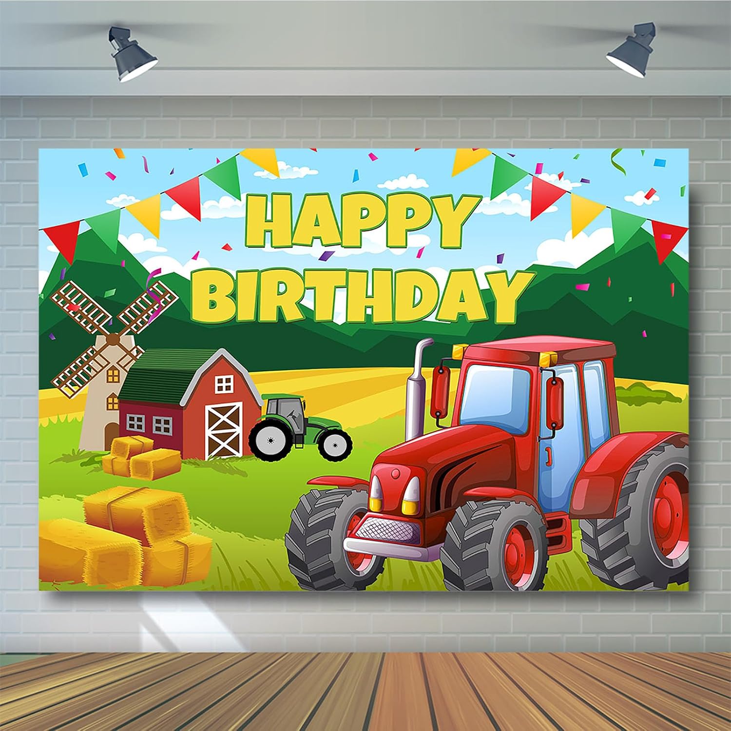 Avezano Farm Birthday Backdrop for Kids Red Barn Tractor Party Decorations Banner Themed Backdrop for Children's Birthday (5x3ft)