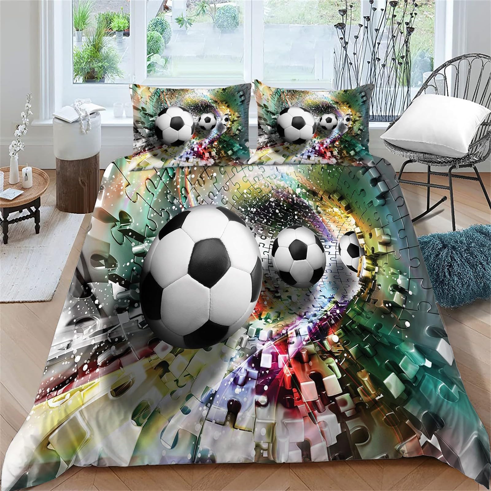 Fundas Nordicas para Cama de 90 cm, Ropa de Cama para Niños y Adultos con Cremallera, Suave y Transpirable, de Microfibra Diseño Balón de fútbol