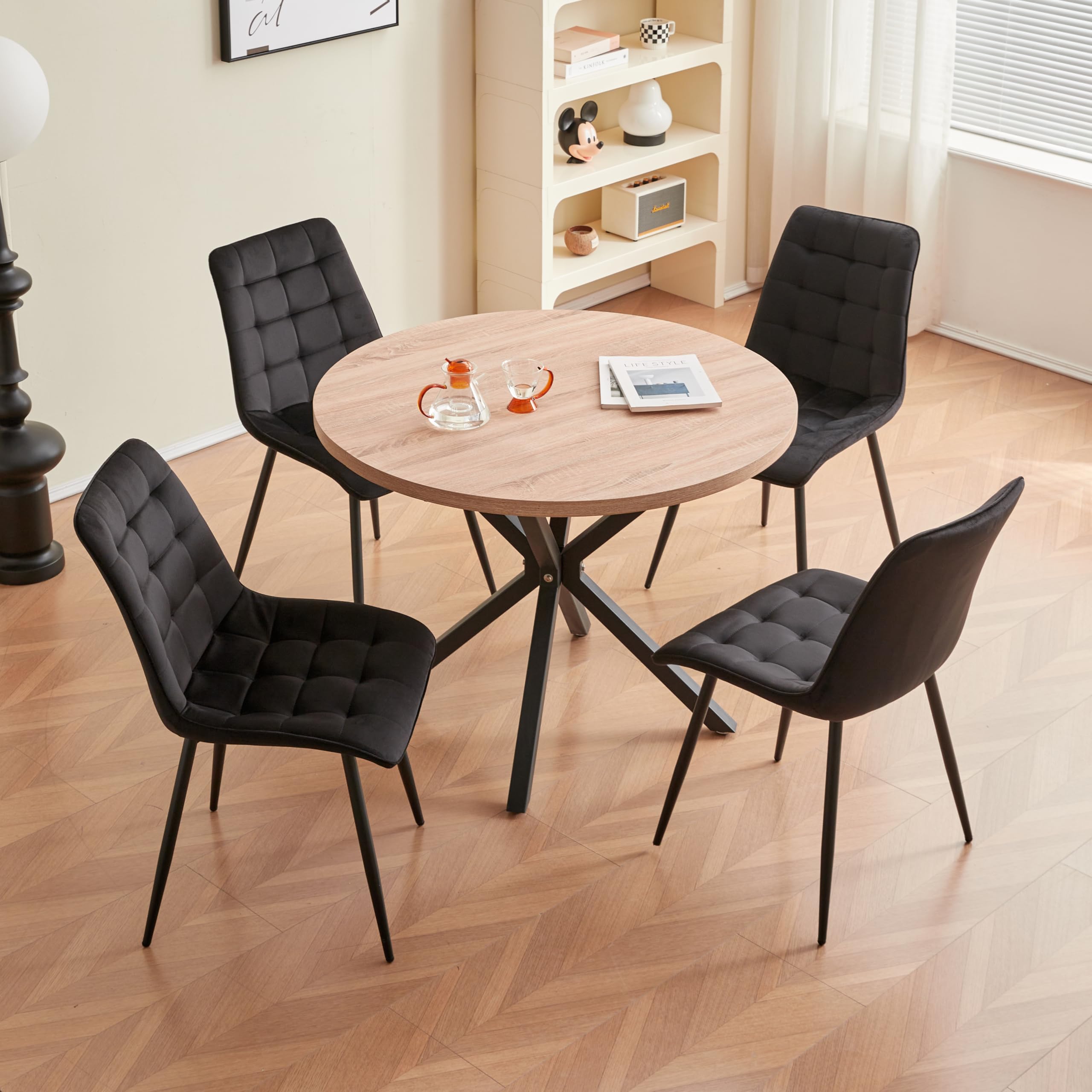 Table à Manger Ronde 100 Cm En MDF Et Métal - Pour 4 à 6 Personnes, Style Industriel | Salon, Salle à Manger, Cuisine