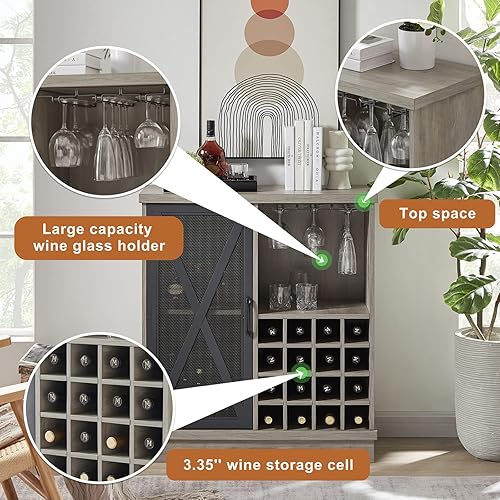 Miniatura 5 de Armario de barra de vino de 3543 pulgadas para licor y vasos gabinete de barra de café para el hogar con estante ajustable y 16 compartimentos de