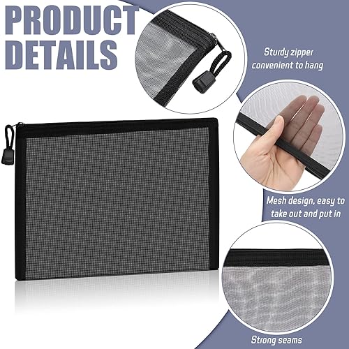 Miniatura 3 de Outus 15 bolsas de malla negra con cremallera bolsas de maquillaje bolsas organizadoras de viaje para cosméticos estuche para lápices negro blanco