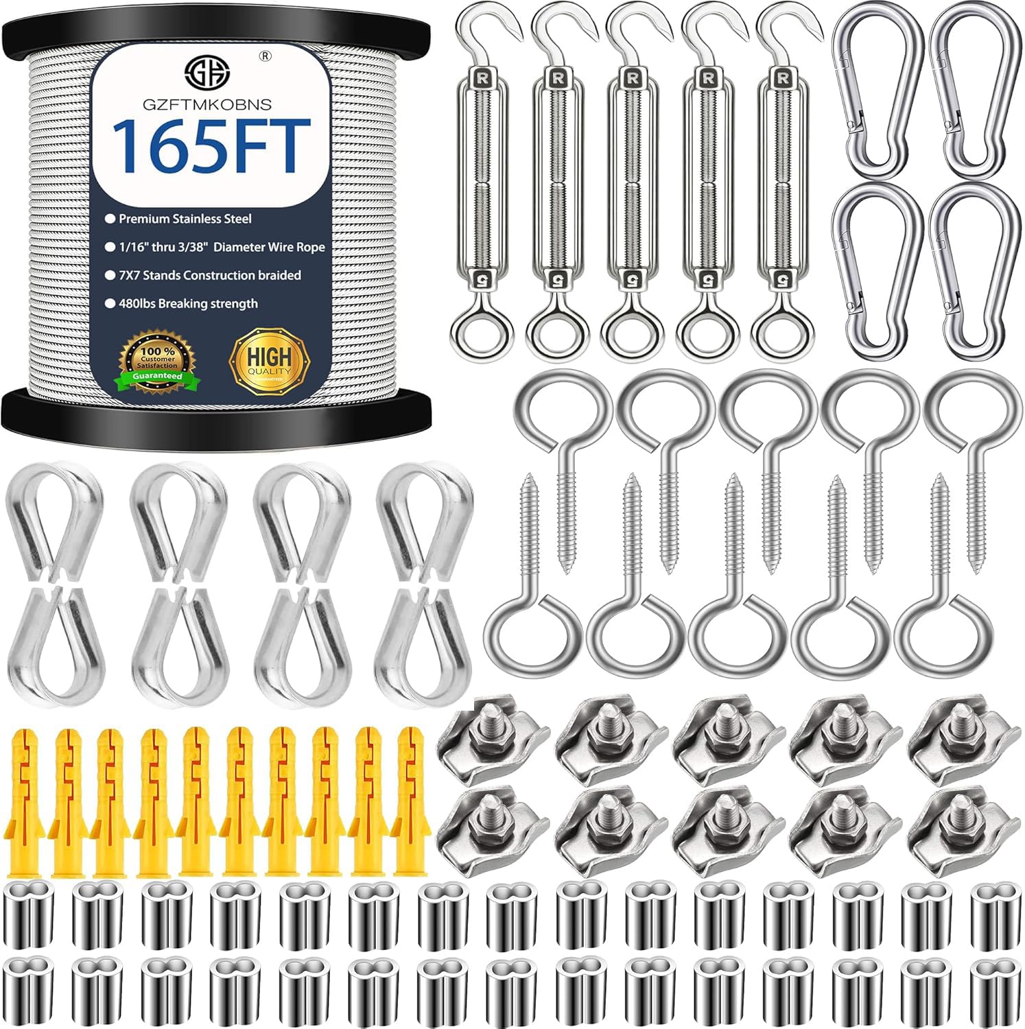 78PCS Cable Acier 2MM,50M Cable Inox,304 Cable Acier Inoxydable,M5 Tendeur Cable Inox pour Cable Plante Grimpante Exterieur,kit Palissage Plantes Grimpantes