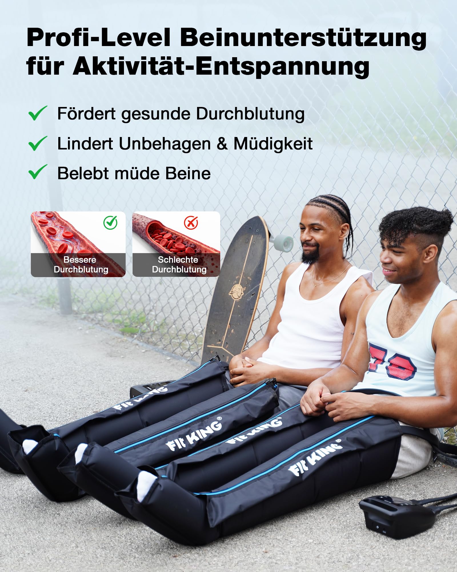 FIT KING Beinmassagegerät, 4-Zonen-Luftkompression, wiederaufladbar (S) | Recovery Boots 12 Intensitäten 3 Modi Fördert die Durchblutung und Muskelregeneration für Sportler und den täglichen Gebrauch