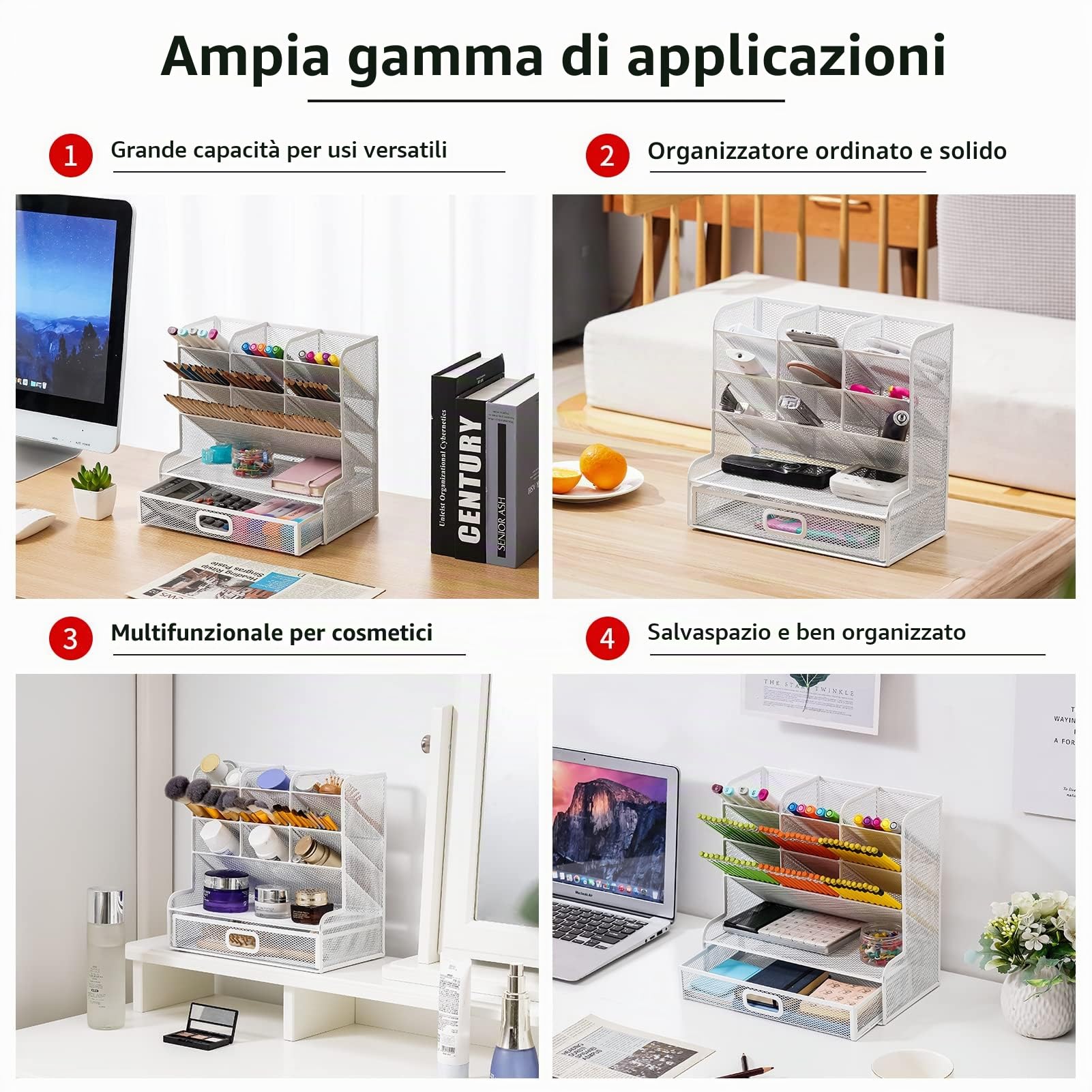 Marbrasse Organizer Scrivania con Cassetto,Multifunzione Porta Penne per Scrivania,Organizzatore Scrivania per Ufficio Casa Forniture Scola(Blancio)