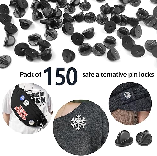 Miniatura 6 de 150 piezas de pasador de goma negra con bloqueo, cierres de pasador de bloqueo con estuche de almacenamiento, cierres de pasador para broche de