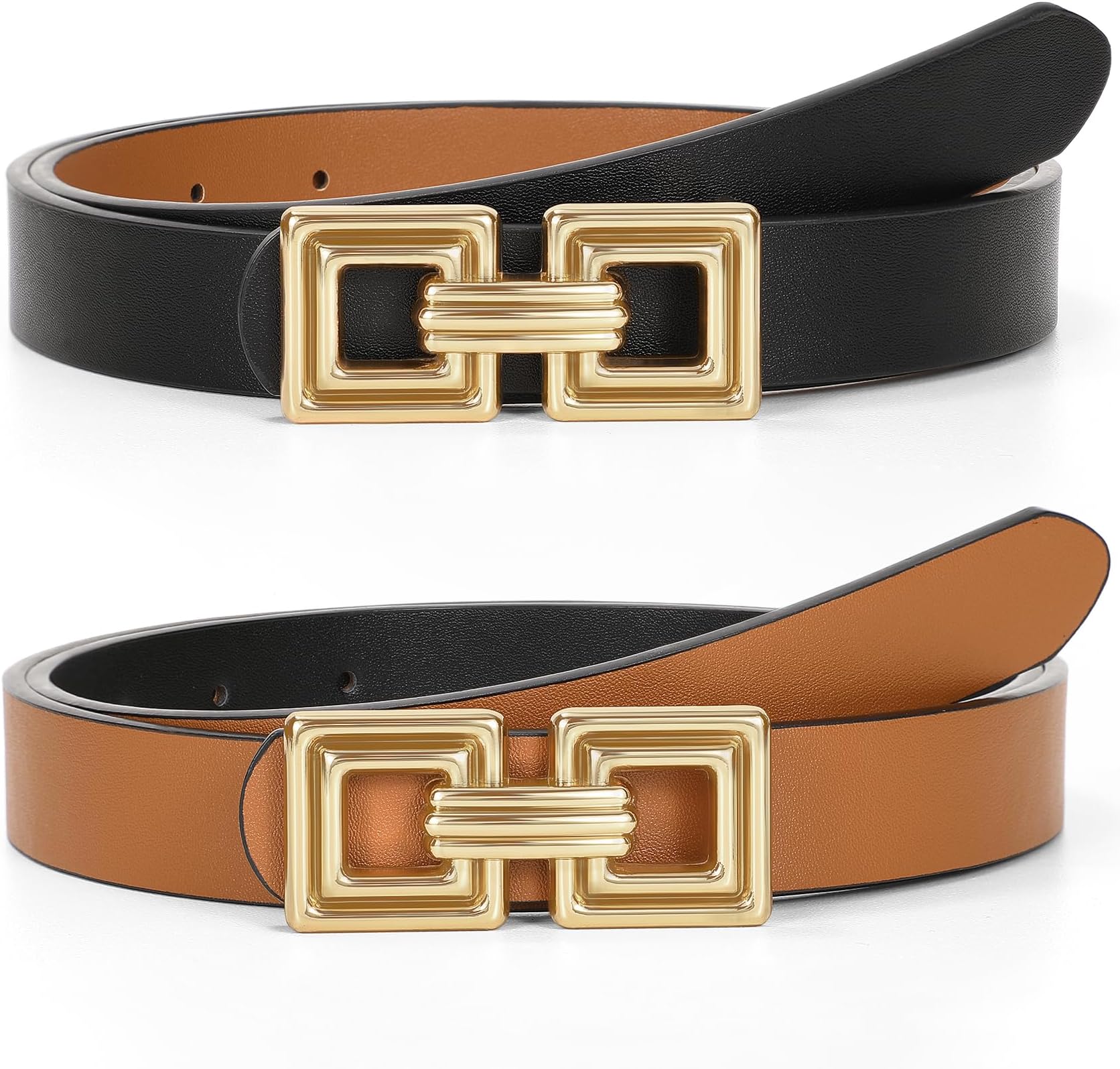 WHIPPY Reversible Leather Belt for Women Fashion Ladies Faux Leather Belt for Jeans Pants Dress with Gold Buckle 1 Pack