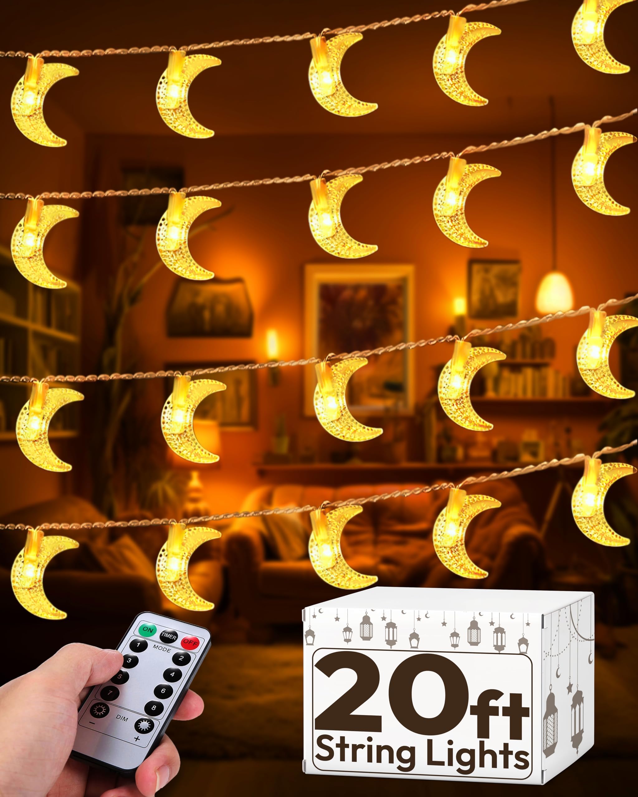 OLEEK Ramadan Lights Decorations 20 ft- Ramadan Decorations for Home 2026 - Ramadan Decoration Lights (40 LEDs)- Ramadan Gifts for Kids - Ramadan Decor - ุฒููู ุฑู
ุถุงู - Ramadan led Lights