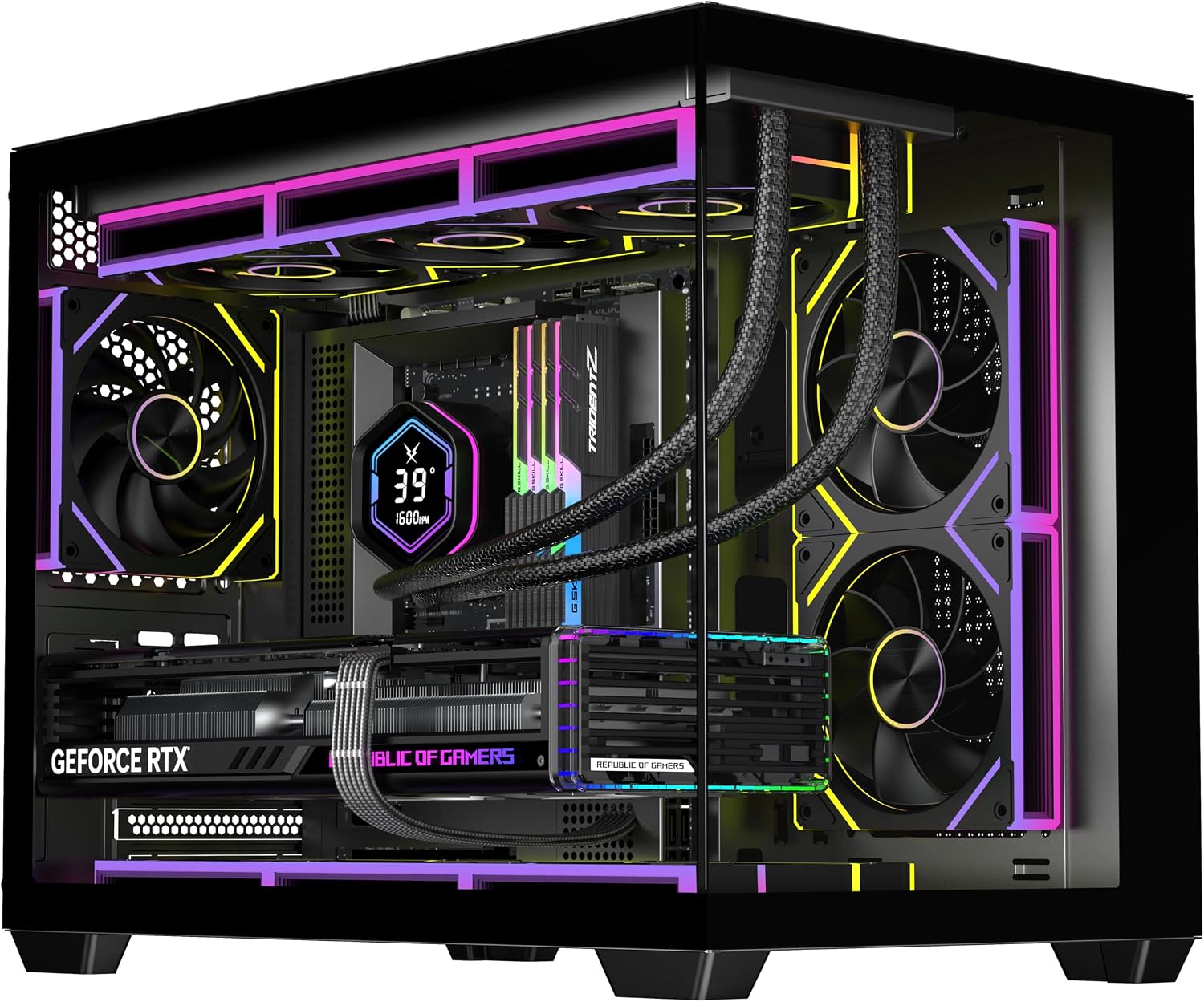 RUIX OV503 M-ATX Panoramic PC Case, Compact Gaming Case with 360mm AIO Support, Supports 410mm GPU, Tempered Glass Mini Tower Computer Case, High-Airflow Design, USB 3.0, Black