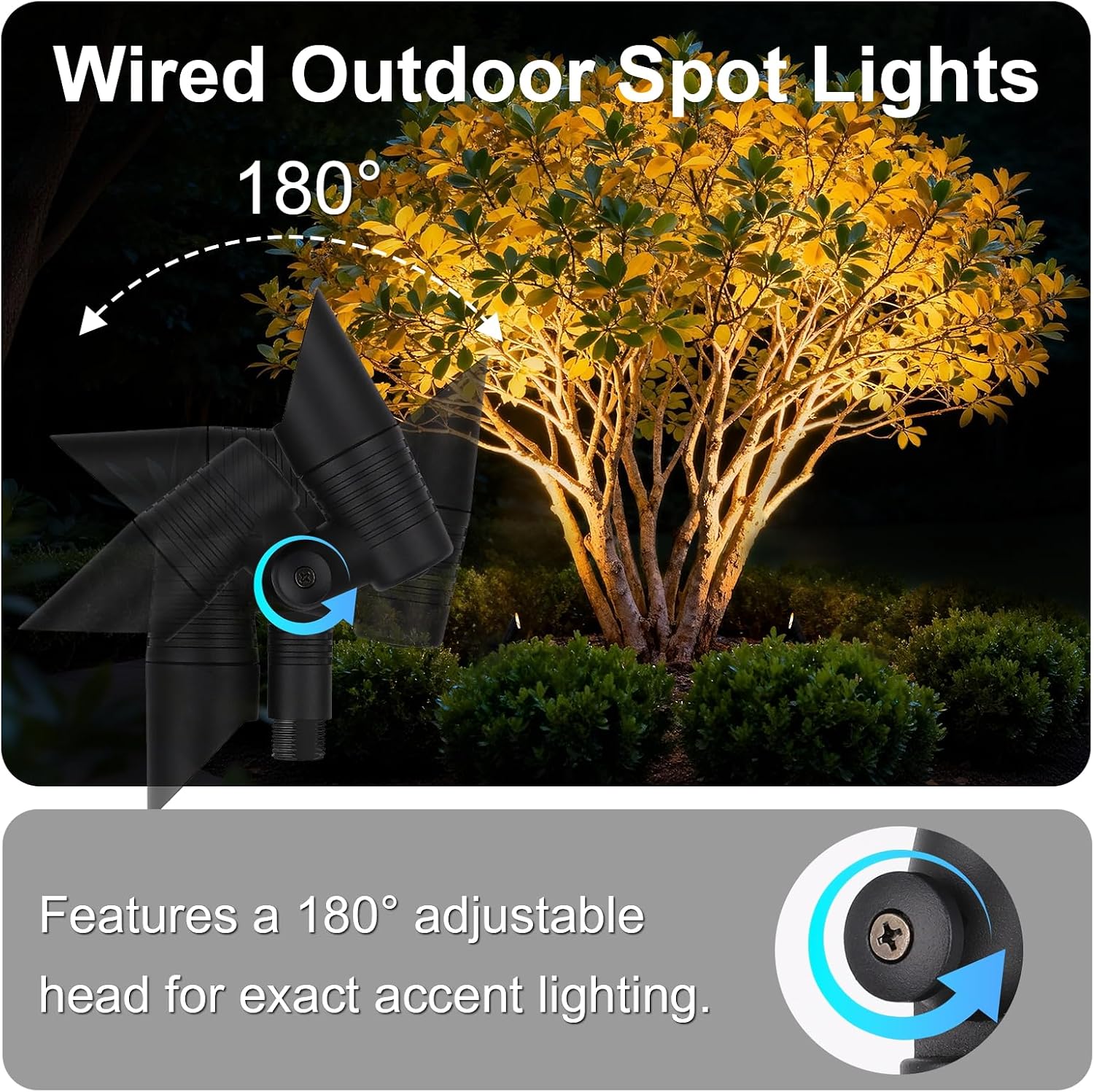 Mini Low Voltage Spot Lights Outdoor, 5W 12V LED Landscaping Spot Lights Wired for Outdoor Uplighting Yard Garden Tree House, 60° Beam Angle, 2200K/2700K/3000K/4000K /5000K, Black, 6PK