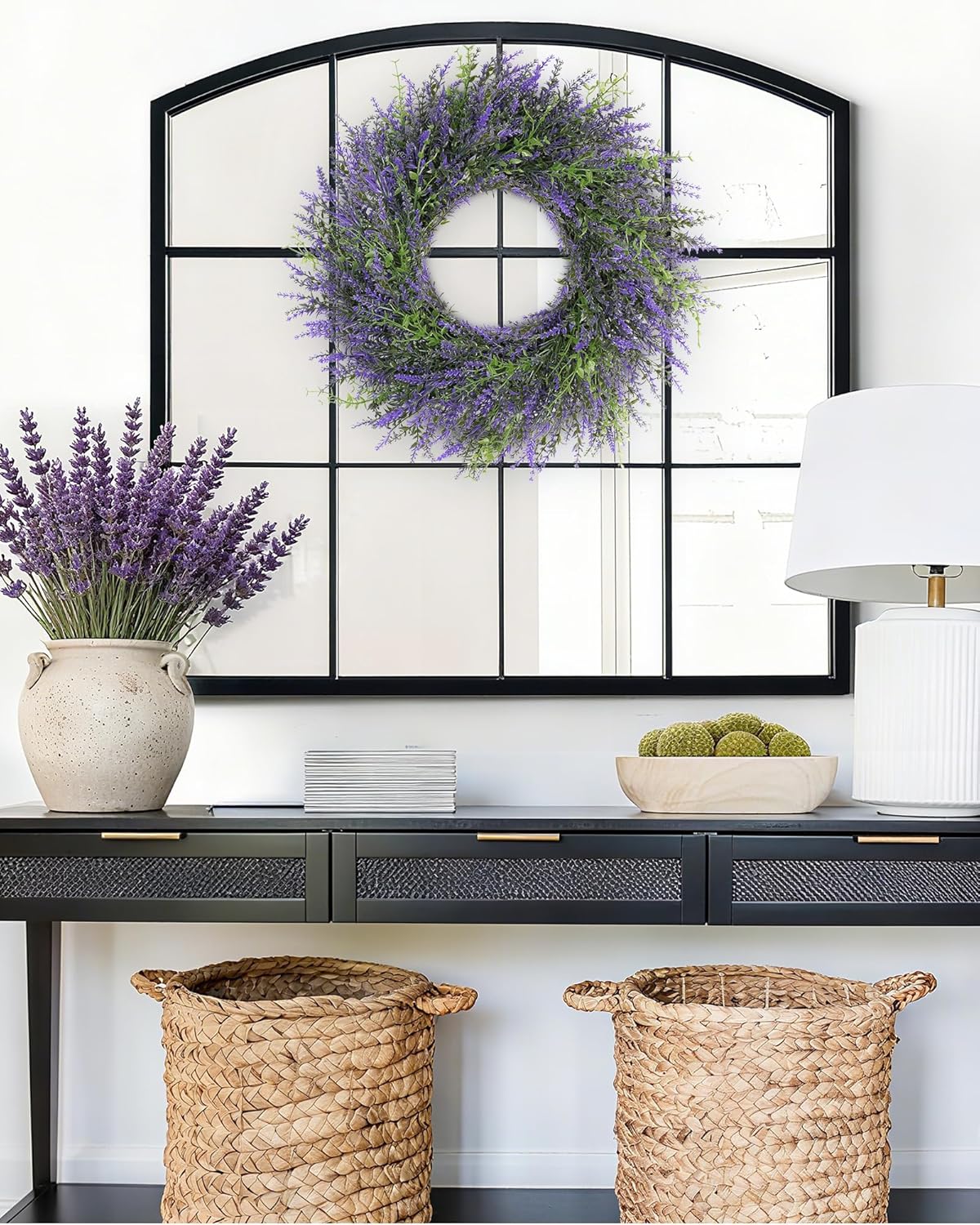 DDHS 24inch Lavender Wreath for Front Door, Window, Porch, Spring Summer Artificial Wreaths All Seasons Farmhouse Indoor Outdoor Decor-pulpre