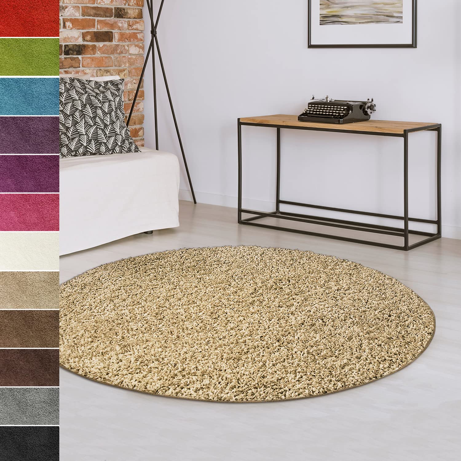 casa pura Alfombra redonda de 140 cm de diámetro, color beige suave y mullida, alfombra de pelo largo para salón, dormitorio, pasillo, habitación infantil, pasillo con parte inferior antideslizante,