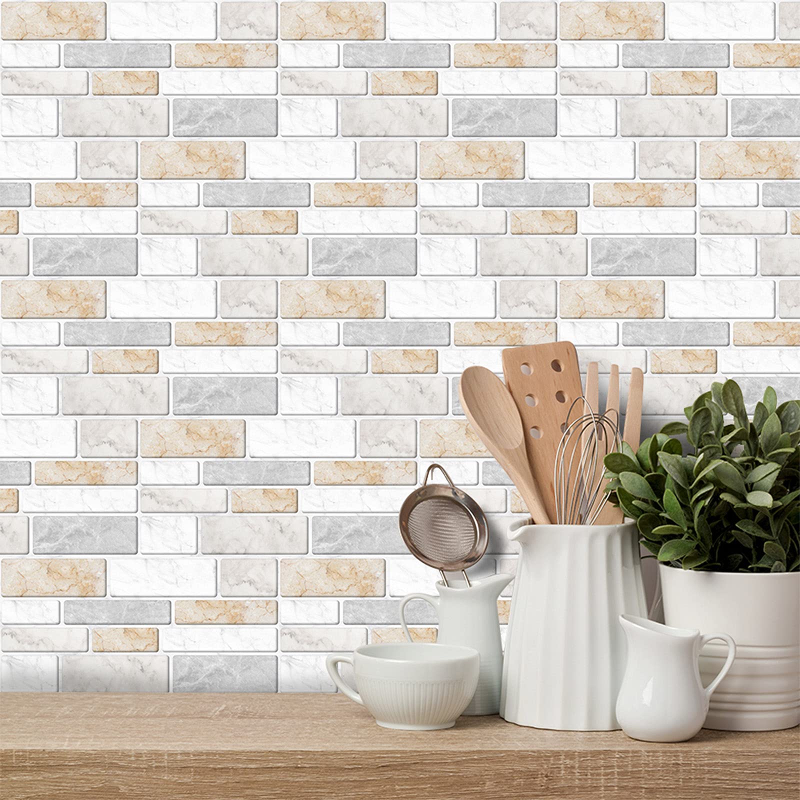 VIVILINEN Peel And Stick - Set di 27 piastrelle da parete, per cucina e bagno, 10 x 20 cm, colore: bianco e nero