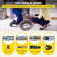 Vista 5 de VEVOR Cable de limpieza de drenaje de 75 pies x 3/8 pulgadas con núcleo sólido, cable para alcantarillado, cable limpiador de sifón, cable