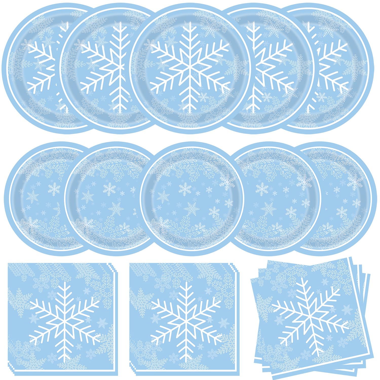 Winter Snowflake Birthday Party Supplies 96 PCS Christmas Snowflake Paper Plates and Napkins Disposable Tableware Set for Christmas Winter Wonderland Frozen-theme Party Decorations