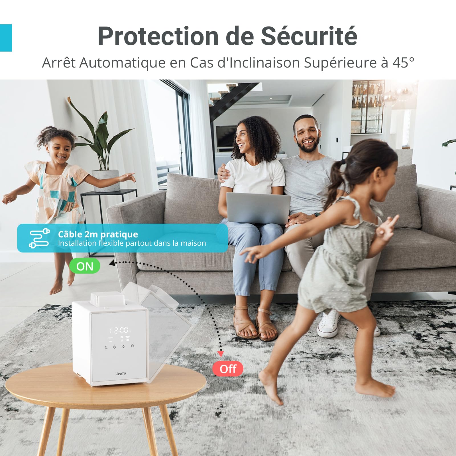 Livatro Humidificateur d’Air Chambre Top-Fill, 3L Humidificateur à Brouillard Chaud en Acier Inoxydable, Réduit 99,97% des Bactéries, avec Plusieurs Modes d’Humidité, Timer, pour la Maison, le Bureau