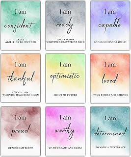 9Pcs Inspirational Posters for Office Classroom - Motivational Quotes Positive Saying Affirmation Wall Art - Aesthetic Pictures Collage Kit for Kids Teens Adults Room Decor - Unframed 8 x 10 Prints