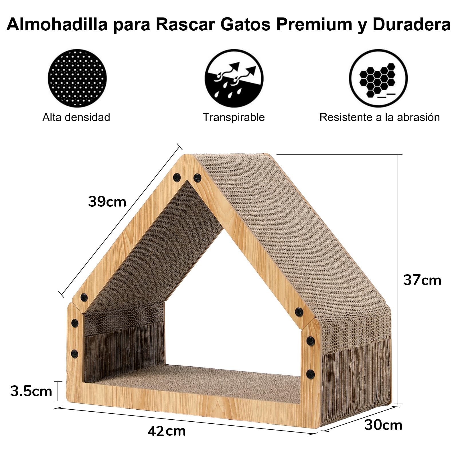 FUKUMARU Rascador para Gatos, Extra Larga 42 cm Rascador de cartón en Forma de casa para Gatos, Resistente Tabla rascadora para Gatos Hecha de Papel Corrugado, Grande
