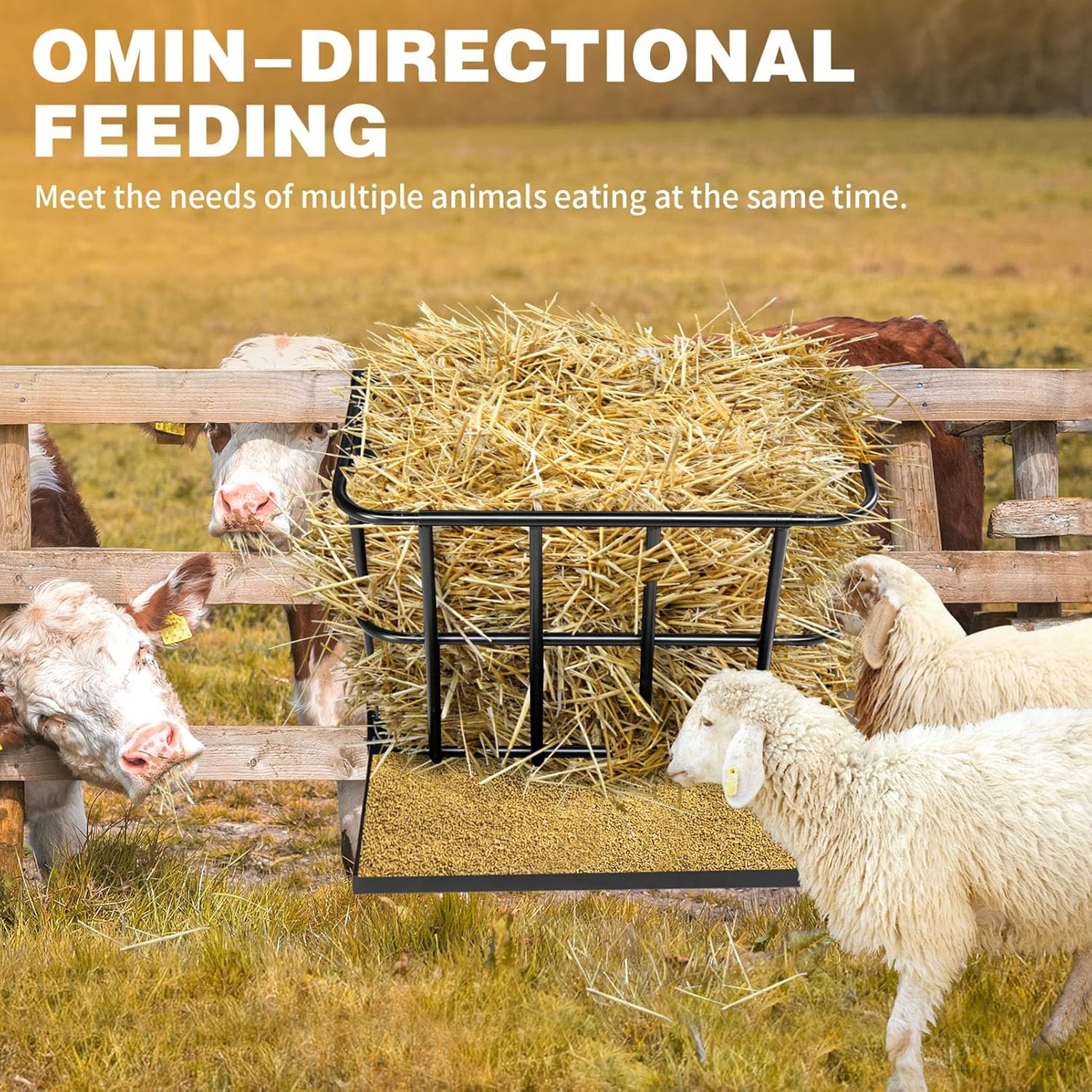 23.6" Long Hay Feeder for Horses,Large Capacity Livestock Hay Feeder with Detachable Grain Tray,2 in 1 Wall Mounted Hay Holder Rack for Horses, Sheep, Goats, Indoor Outdoor Uses,Black