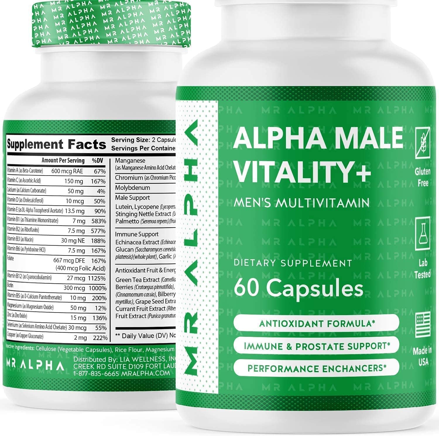 MR ALPHA Daily Multivitamin for Men 50 Plus - Prostate Supplement for Men - Energy Vitamins for Men - Vitamin A, C, D, E, B1, B2. B3, B5, B6, B12, Echinacea, Magnesium - Saw Palmetto for Men, 60 Caps