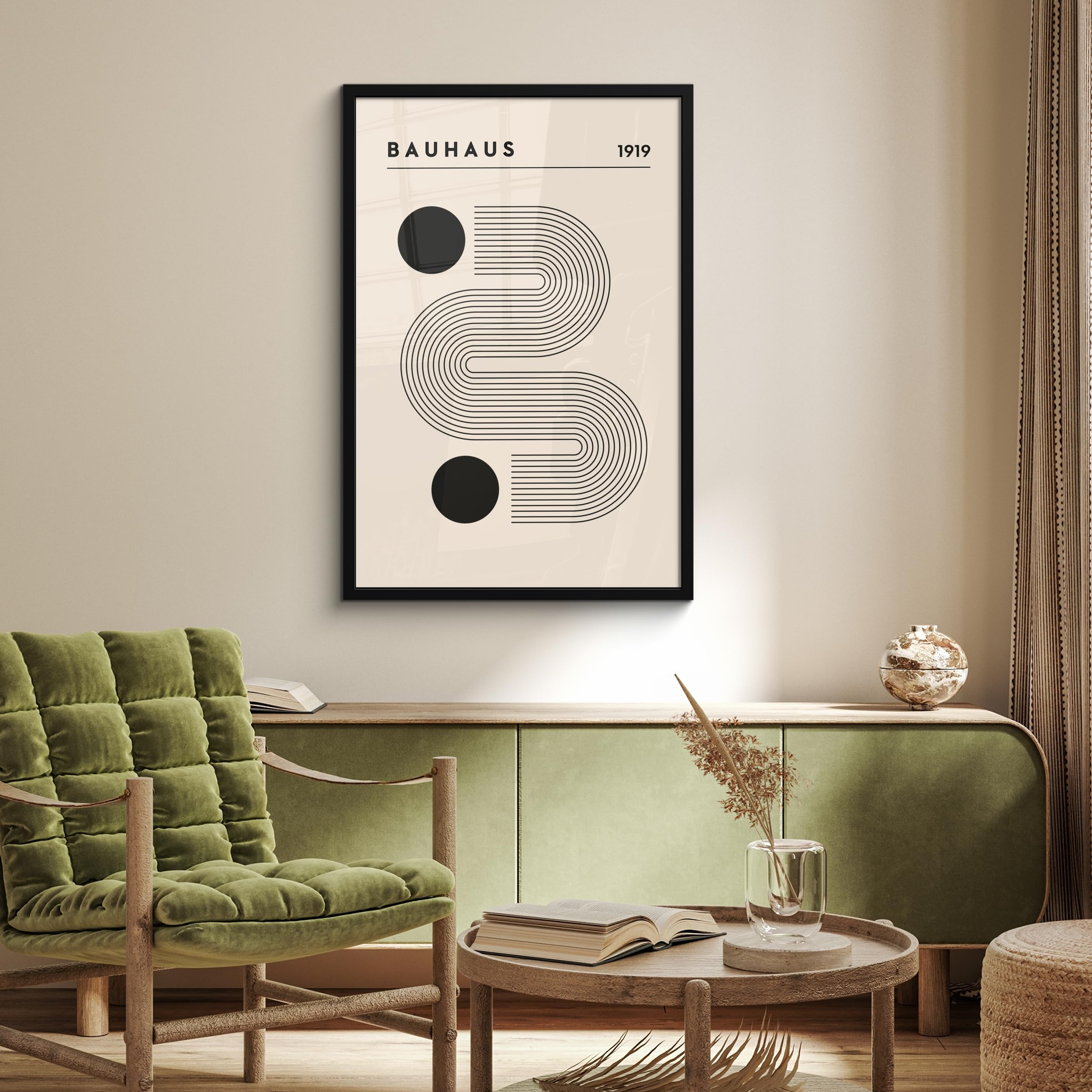 MuchoWow© Wandbilder mit Rahmen 60x90 cm Wanddeko Bilder Wohnzimmer Moderne Zimmerdeko Geschenk Bilderrahmen Bauhaus - Abstrakte Kunst - Art- Vintage - Kunst