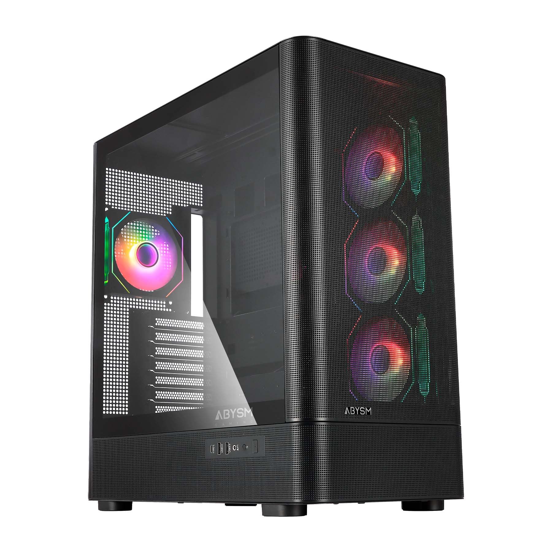 Abysm Gaming Caja ATX Danube SAVA H500 II Air Black | Cristal Lateral Templado, Panel de Rejilla, Siete Slots de Expansión, 4 Ventiladores 120mm ARGB Preinstalados