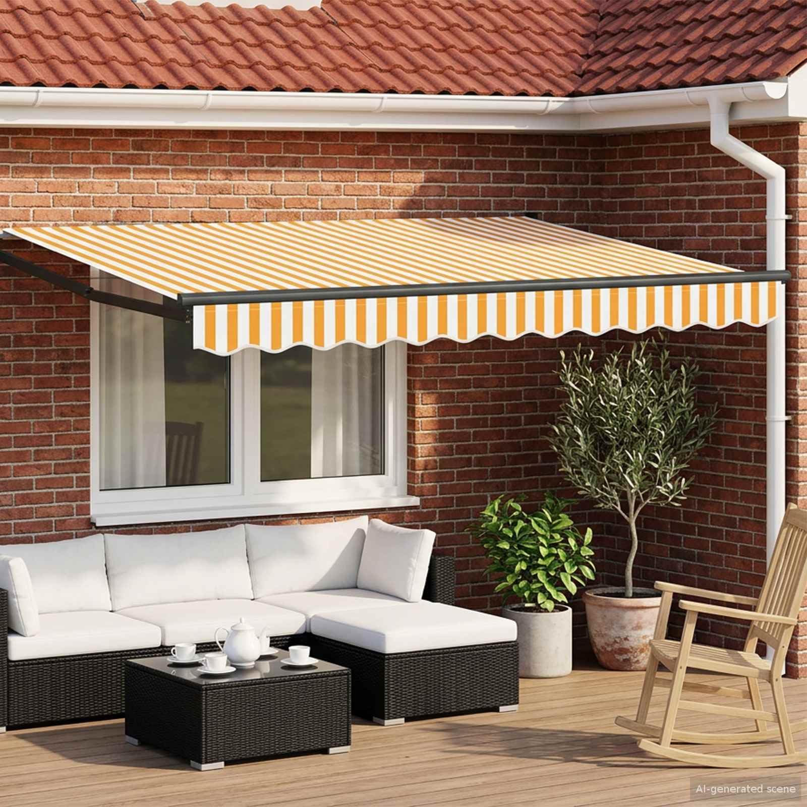 Mangloder Auvent rétractable électrique Jaune et Blanc 3 x 2 m avec Toile Polyester, motorisé et Manuel, Protection ombrage extérieur terrasse Jardin Balcon Patio