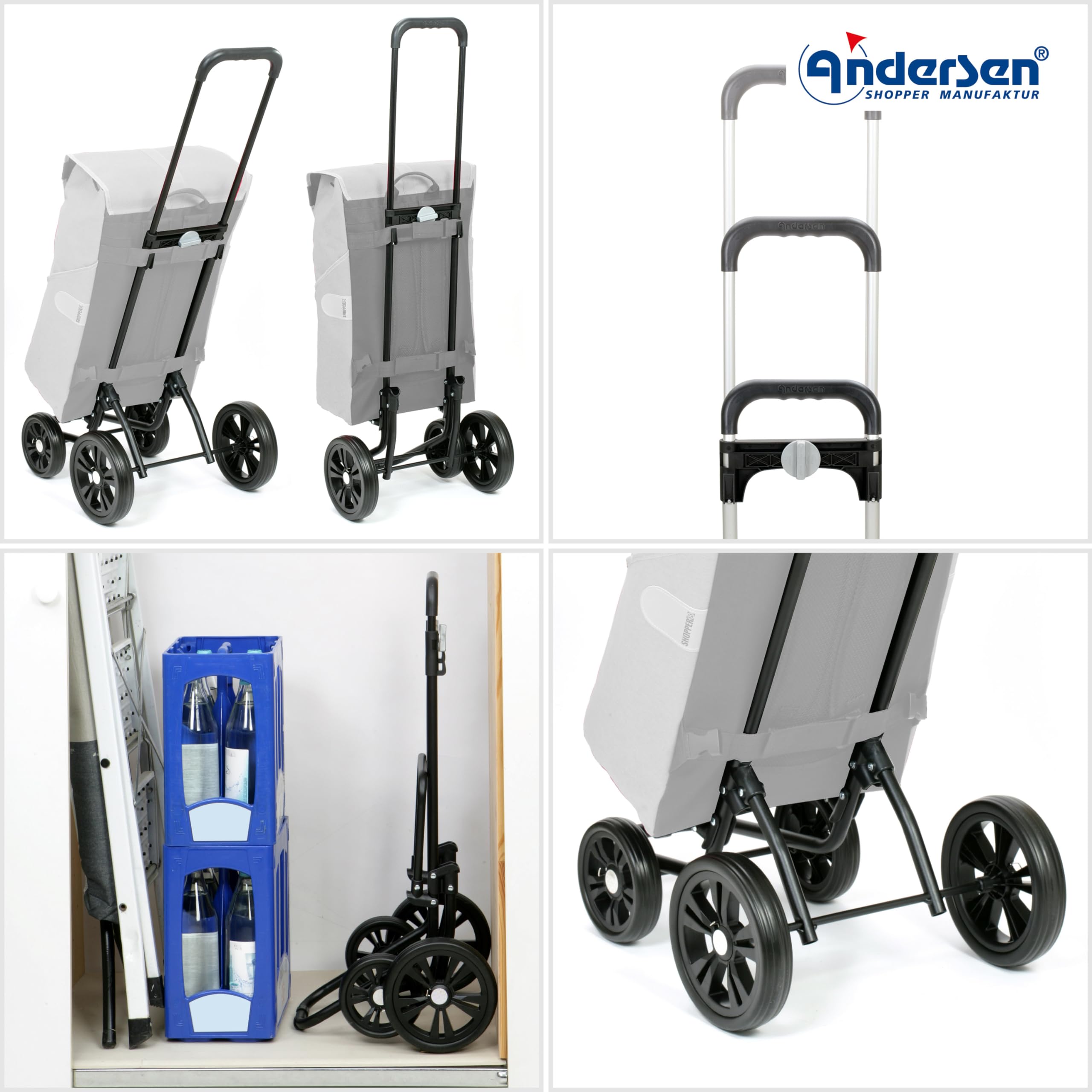Andersen Einkaufstrolley - klappbar - 61 Liter - 4 Räder - mit Kühlfach | höhenverstellbar - belastbar 50 kg - Stahlgestell - Trolley - Quattro Shopper Folke schwarz