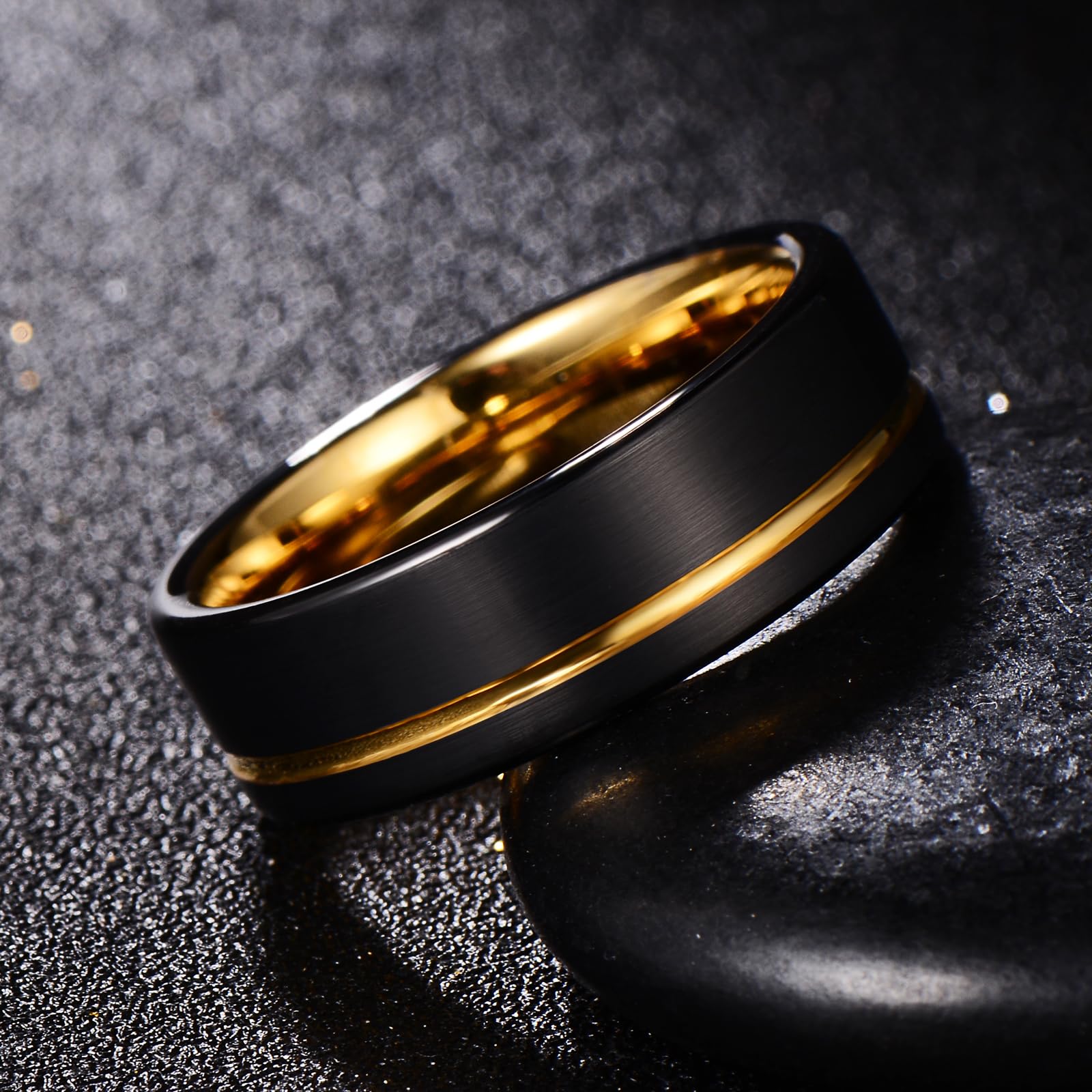 Fascia a Scanalatura Offset - Anello Nuziale in Tungsteno Nero Spazzolato Larghezza 8mm (Misura USA)