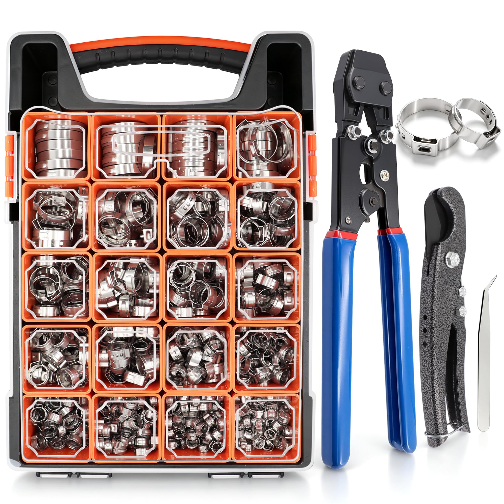 500PCS Single Ear Crimp Hose Clamps Kit,High Pressure Fuel Line Pinch Clamp