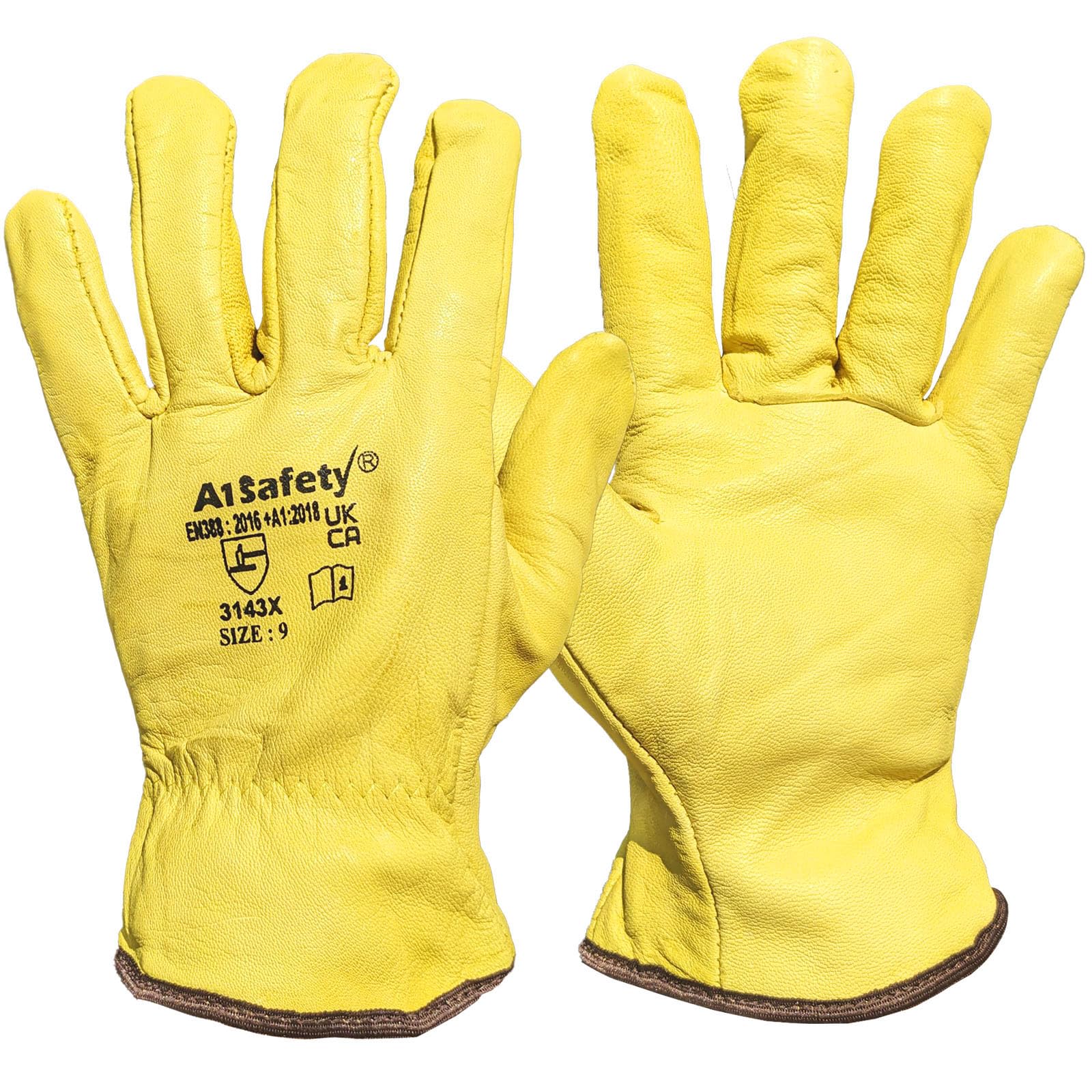A1SAFETY 5 Pairs Yellow Leather Soft Fleece Cotton Lined Work