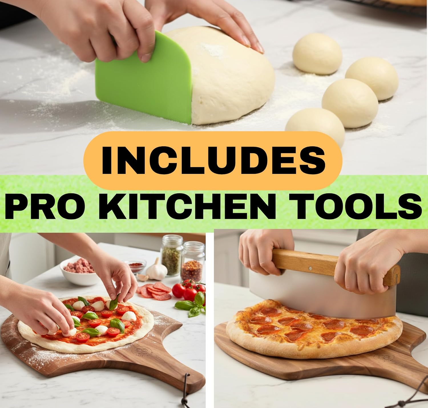 Easy Clean, Non Stick Ceramic Pizza Stone - Pizza Stones for Grill with Handles, Pizza Peel, Pizza Cutter, Dough Tool - Bread Baking Stone - 15 inch Ceramic Pizza Pan - Pizza Oven Accessories Kit