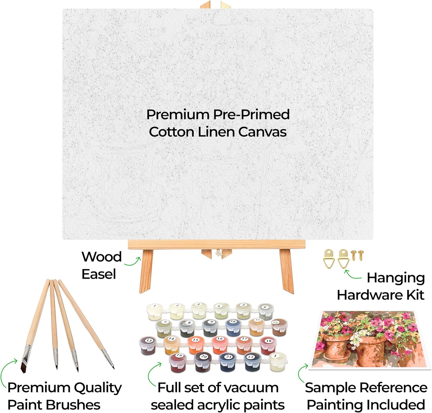 Ledgebay DIY Paint by Numbers Kit for Adults Framed Canvas Beginner to Advanced Paint by Numbers Kit, Kits Include Acrylic Paint Set, Brushes & Tabletop Easel (Sweet Petunias 16" x 20" Framed)