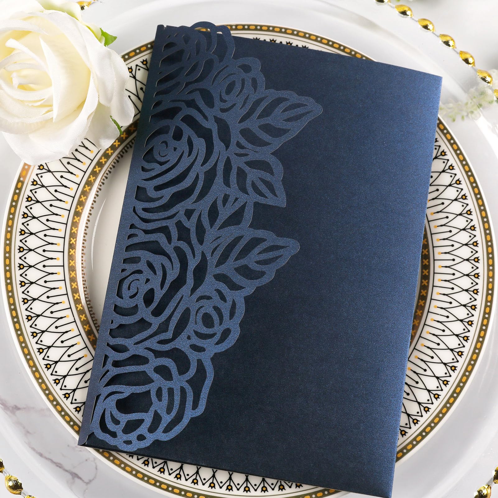 Hochzeitseinladungen, dreifach gefaltet, 250 g/m², mit Umschlägen und Antwortkarten, lasergeschnitten, hohl, Hochzeitseinladungs-Set für Hochzeit, Verlobung, Brautparty, Party, Einladung, 12,7