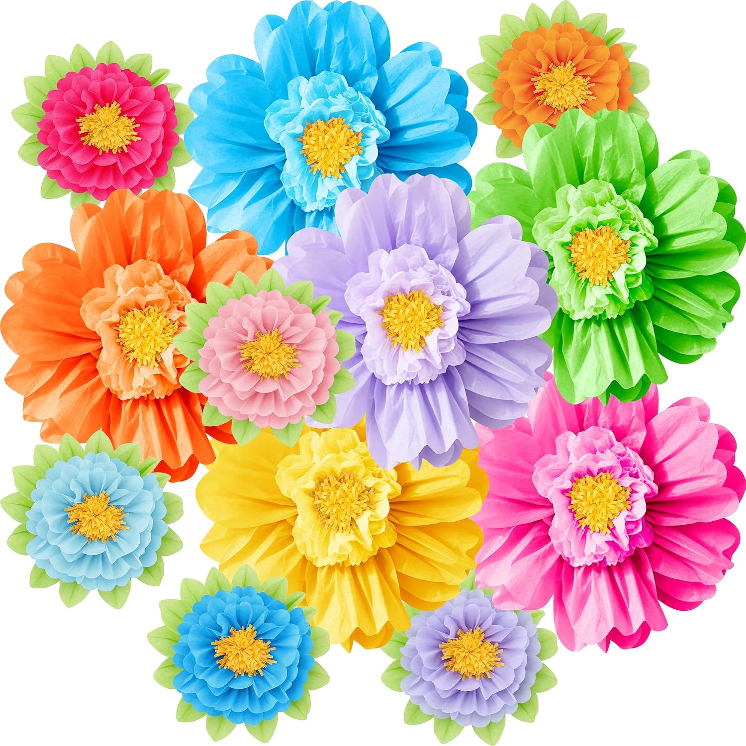 12 Pcs 20", 10" Giant Tissue Paper Flower, Mexican Paper Floral Pom Poms