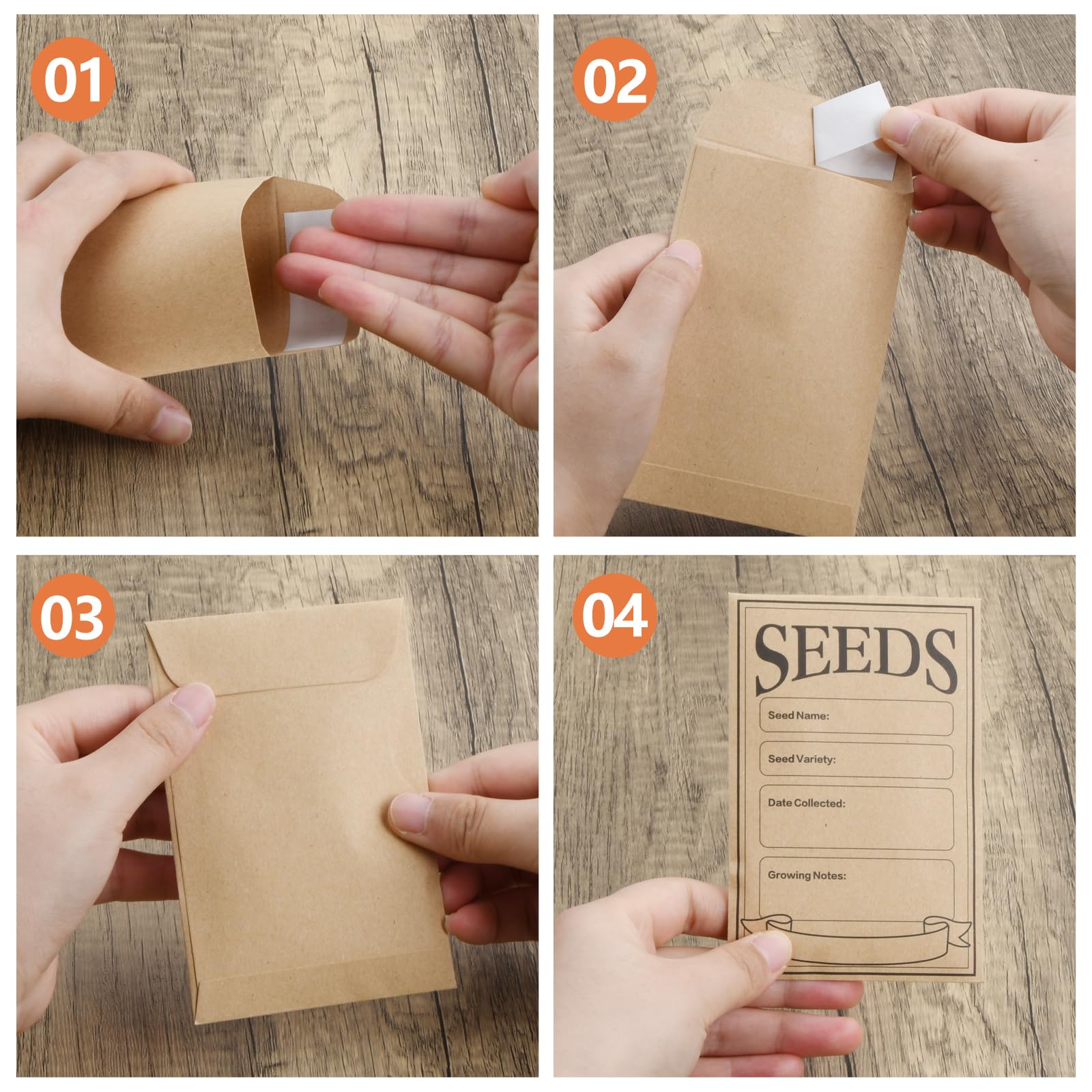 Enveloppe Kraft Auto-scellant 12 x 8 cm 100 Pièces Sac en Papier pour Graines